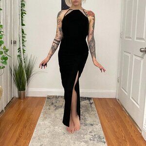 Gunne Sax Sleeveless Side Slit Halter Midi Dress Size Back Zip 0 Black